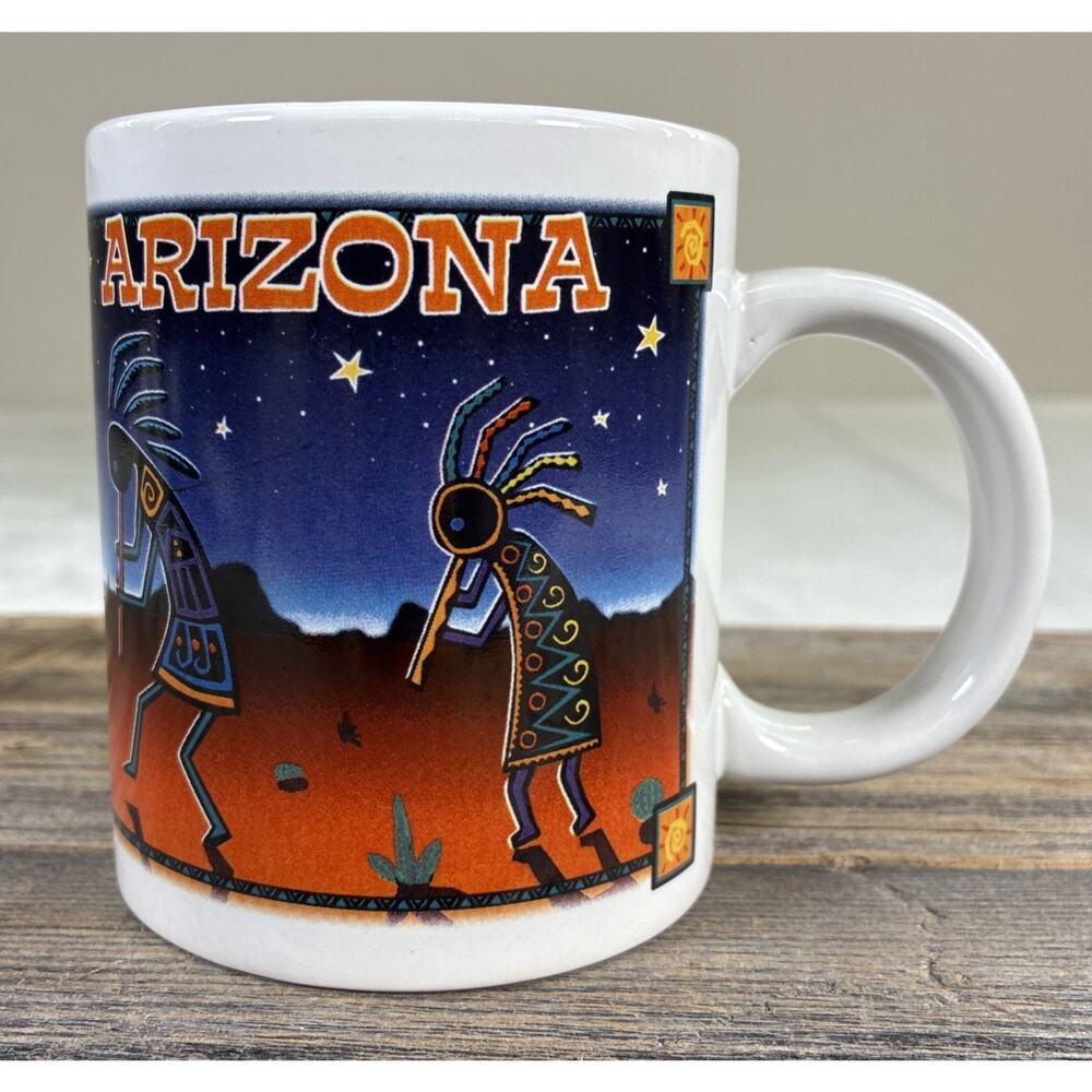 Arizona Kokopelli Souvenir Mug Vintage Navajo 1990’s Southwestern EUC Geometric - Picture 2 of 11